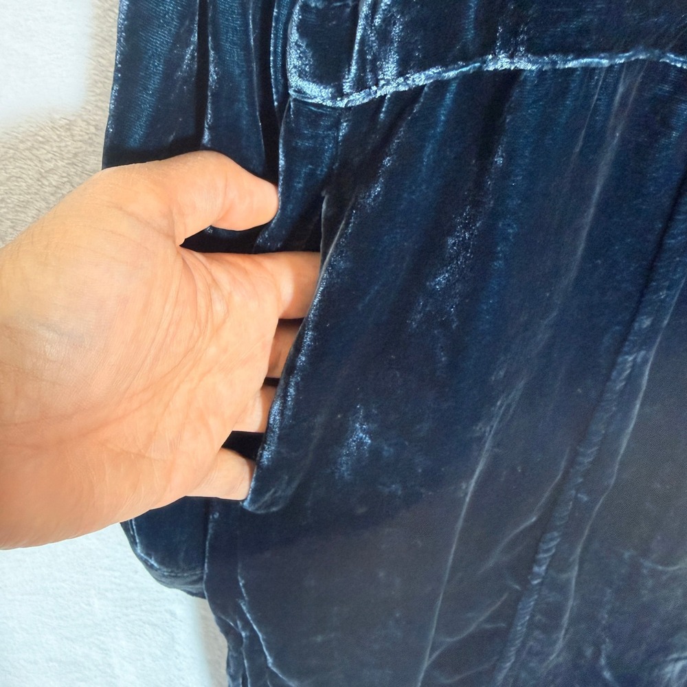 Coldwater Creek Silk Blend Velvet Tunic Shirt Teal Blue PM 10-12 Drawstring Tie - Picture 6 of 8
